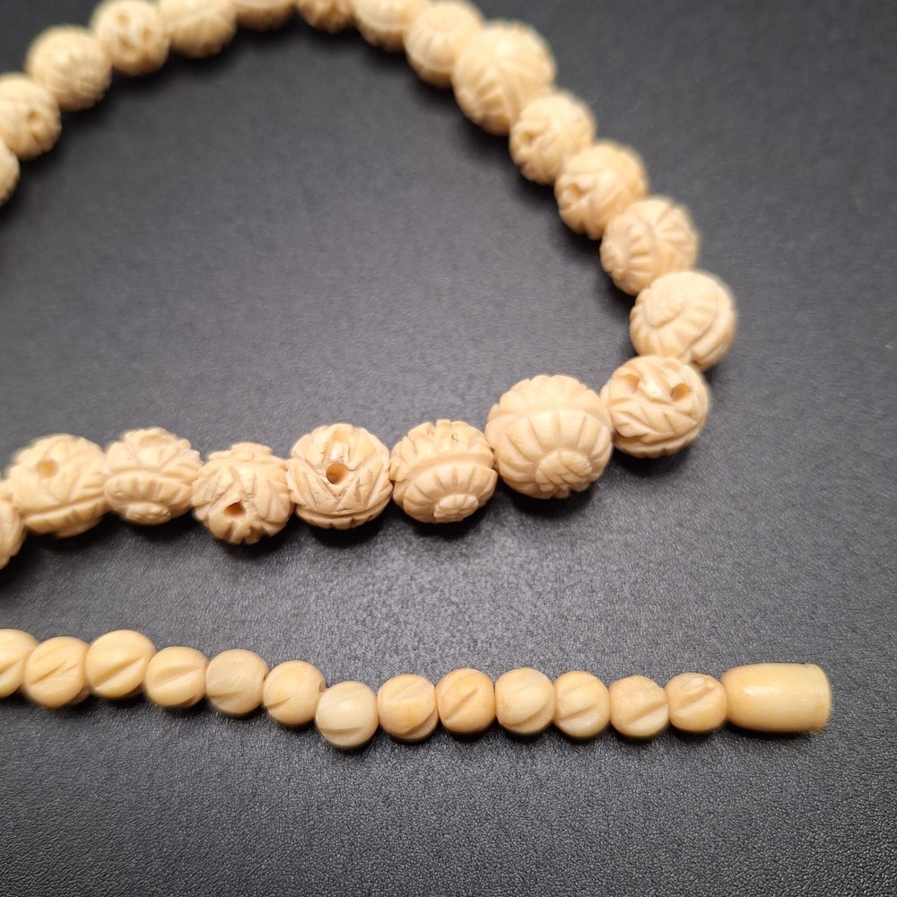 Vintage Carved Rose Flower Bead Ivory Celluloid Graduated Flapper Deco Necklace - Picture 5 of 7